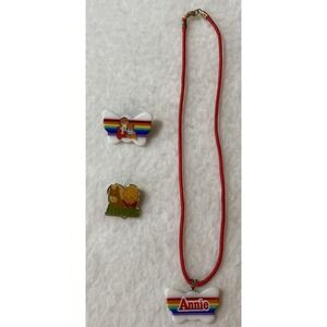 Little Orphan Annie Necklace Plastic Metal Pin Butterfly Heart Sandy Rainbow‎